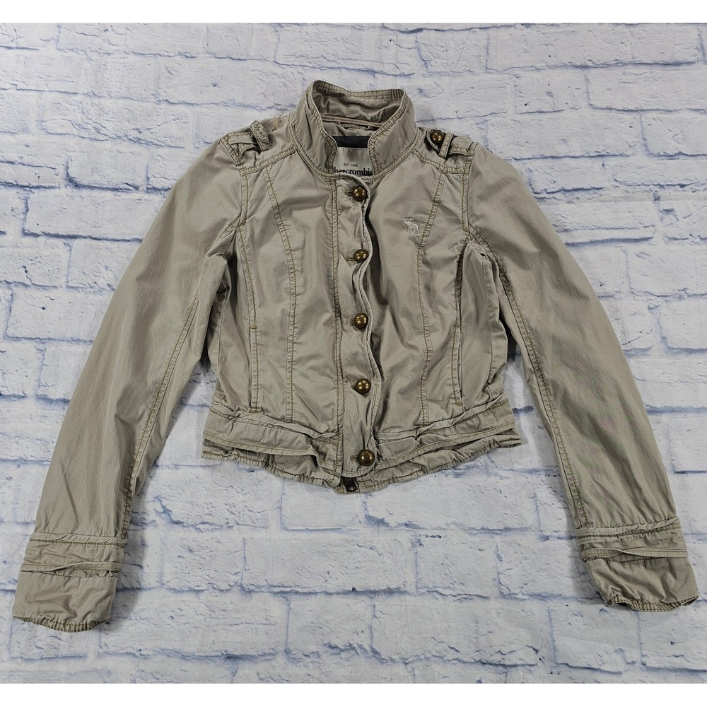 Abercrombie & Fitch Military Jacket Womens S Tan Cropped Utility Button Epaulets